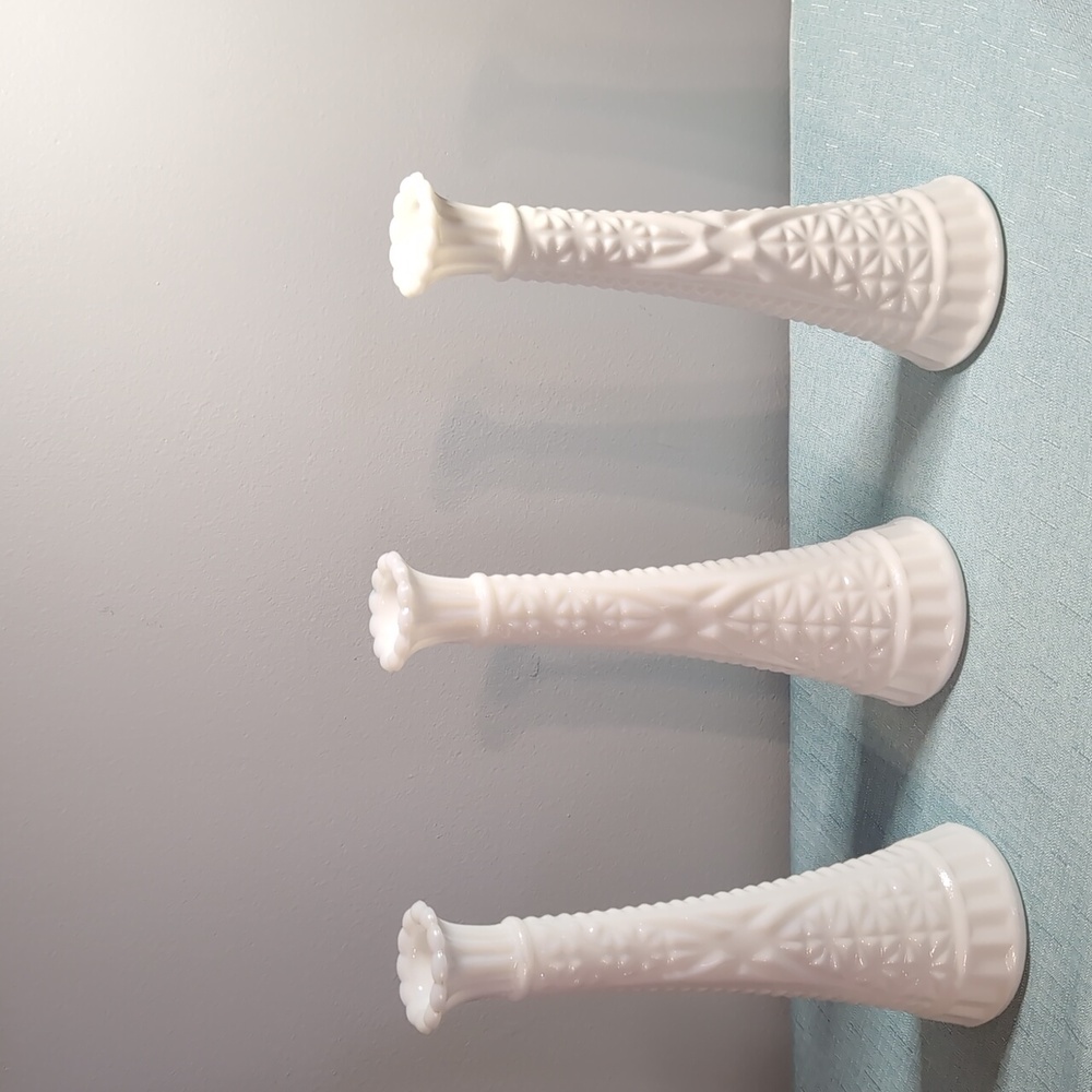 Mid-century Vintage Milk Glass Bud Vases mixed Set Of 3 White
